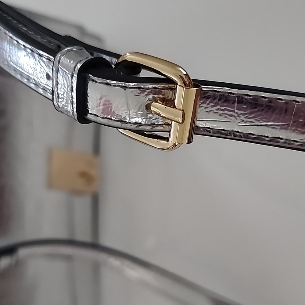 Aldo Rotoua Silver Gold Two Tone Metallic Top Handle Crossbody Mini Handbag - Picture 9 of 14